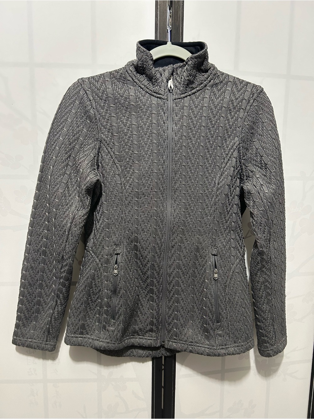 SPYDER Women's Heavy Cable
Knit Full Zipper Lined Gray Jacket/
Pockets Sz M